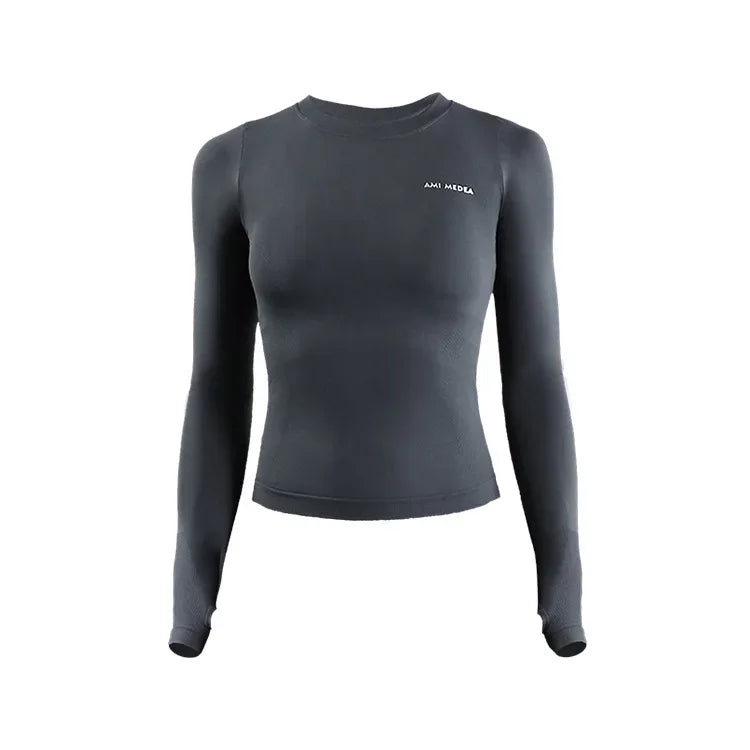 Femme - Haut de yoga à manches longues, t-shirt de course, entraînement, fitness, haut de sport, haut d'entraînement, monochrome