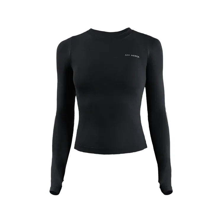 Femme - Haut de yoga à manches longues, t-shirt de course, entraînement, fitness, haut de sport, haut d'entraînement, monochrome