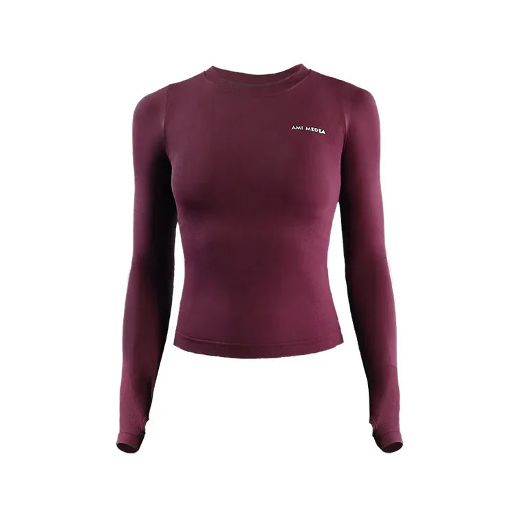 Femme - Haut de yoga à manches longues, t-shirt de course, entraînement, fitness, haut de sport, haut d'entraînement, monochrome