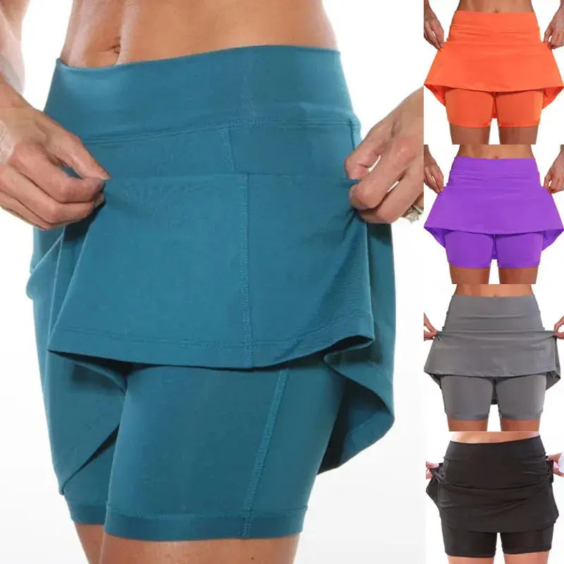 Femme - Jupe de sport respirante avec poches pour femme, courte, couleur unie, anti-exposition, pour la course, le tennis, le golf