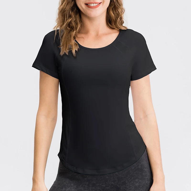 Femme - T-shirt de yoga respirant à séchage rapide, haut de sport à manches courtes, fitness, entraînement, course à pied