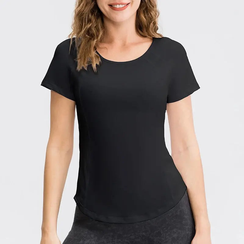 Femme - T-shirt de yoga respirant à séchage rapide, haut de sport à manches courtes, fitness, entraînement, course à pied