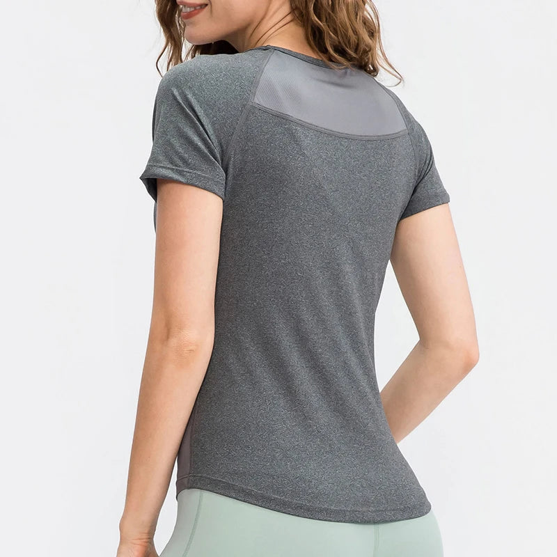 Femme - T-shirt de yoga respirant à séchage rapide, haut de sport à manches courtes, fitness, entraînement, course à pied