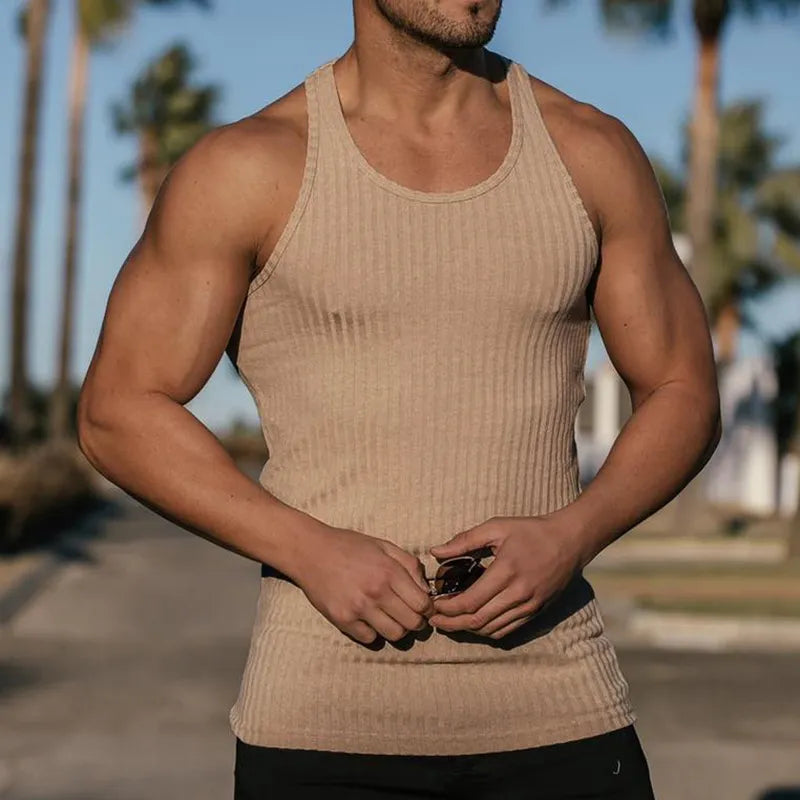 Homme - Débardeur de sport pour homme, rayures verticales, fitness, loisirs, slim
