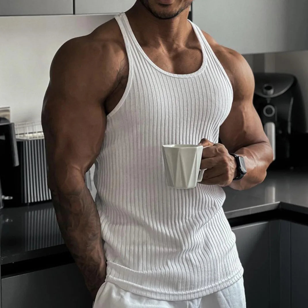 Homme - Débardeur de sport pour homme, rayures verticales, fitness, loisirs, slim