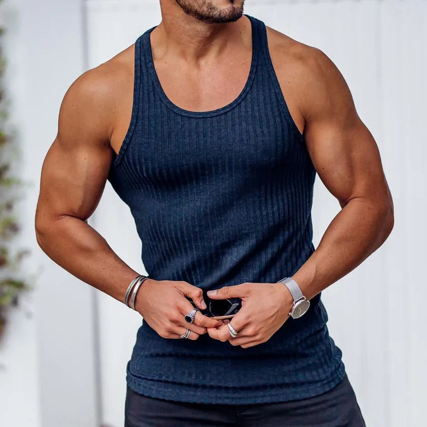 Homme - Débardeur de sport pour homme, rayures verticales, fitness, loisirs, slim
