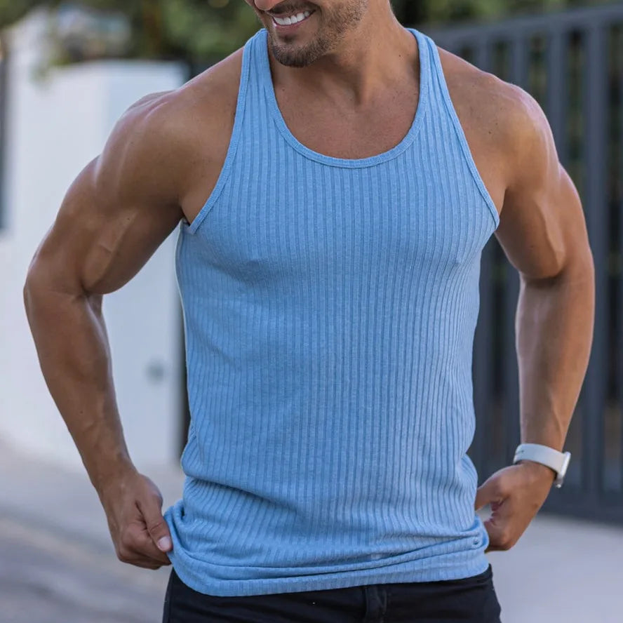 Homme - Débardeur de sport pour homme, rayures verticales, fitness, loisirs, slim