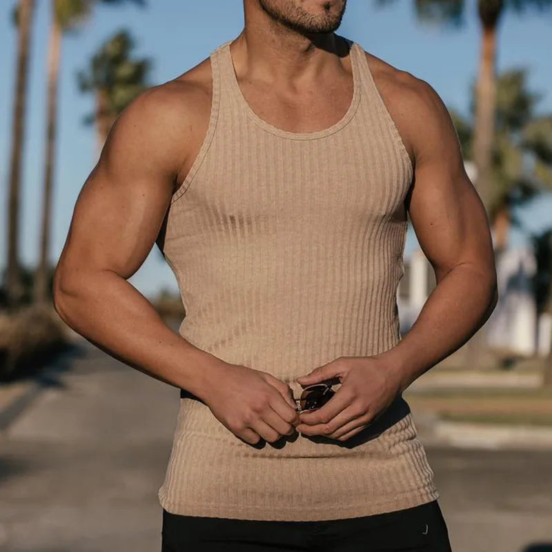 Homme - Débardeur de sport pour homme, rayures verticales, fitness, loisirs, slim