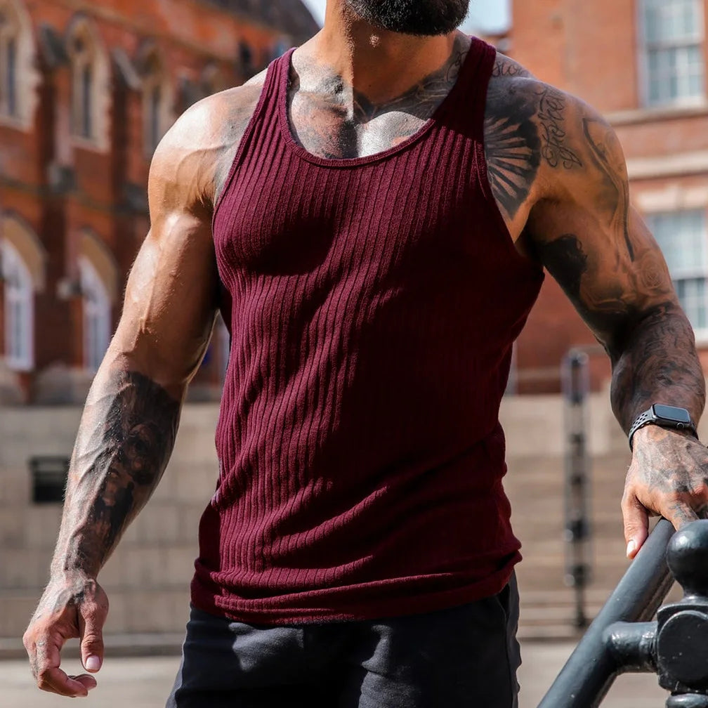Homme - Débardeur de sport pour homme, rayures verticales, fitness, loisirs, slim