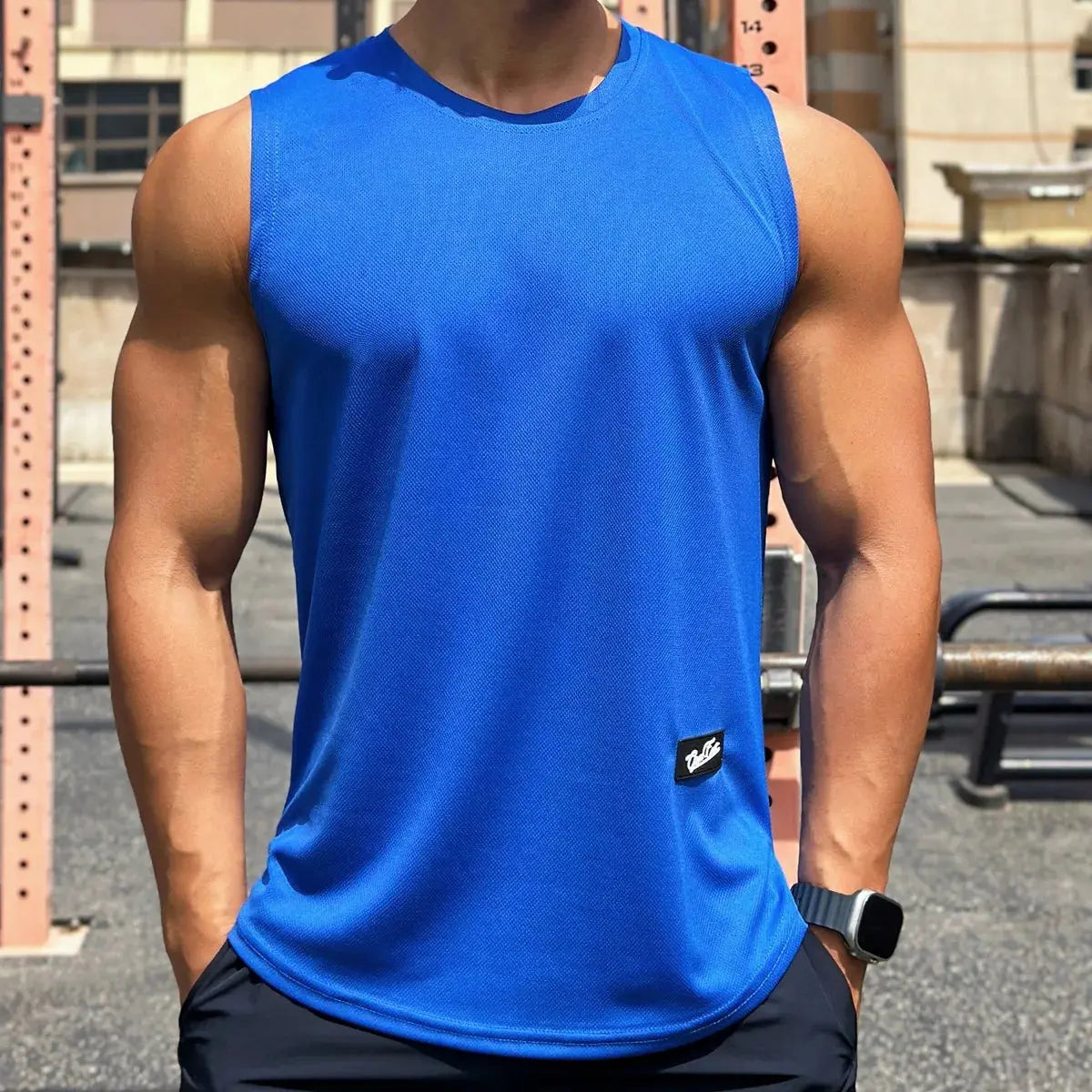 Homme - Débardeur en maille à col rond pour homme, sport et fitness, séchage rapide, nouvelle tendance estivale