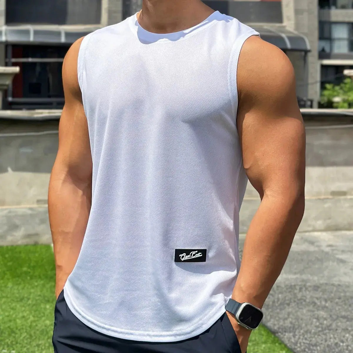 Homme - Débardeur en maille à col rond pour homme, sport et fitness, séchage rapide, nouvelle tendance estivale
