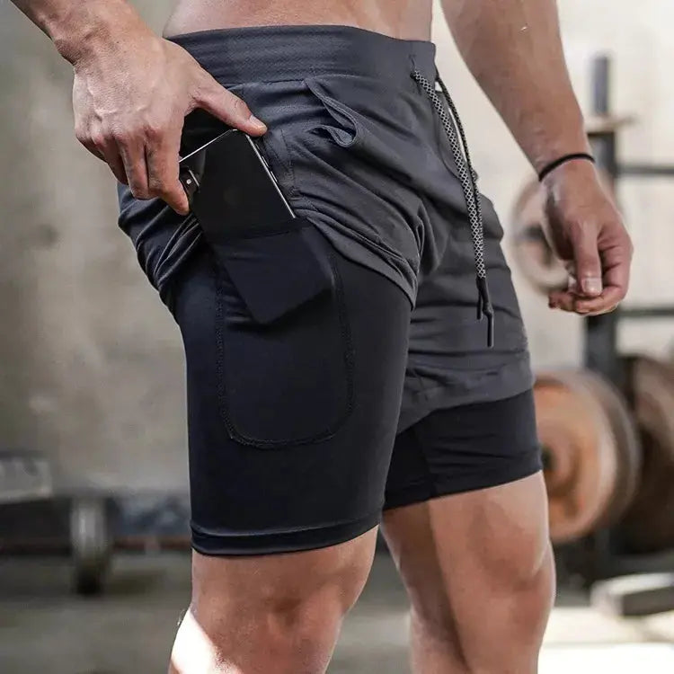 Homme - Short de course camouflage 2 en 1, entraînement, gym, fitness, jogging