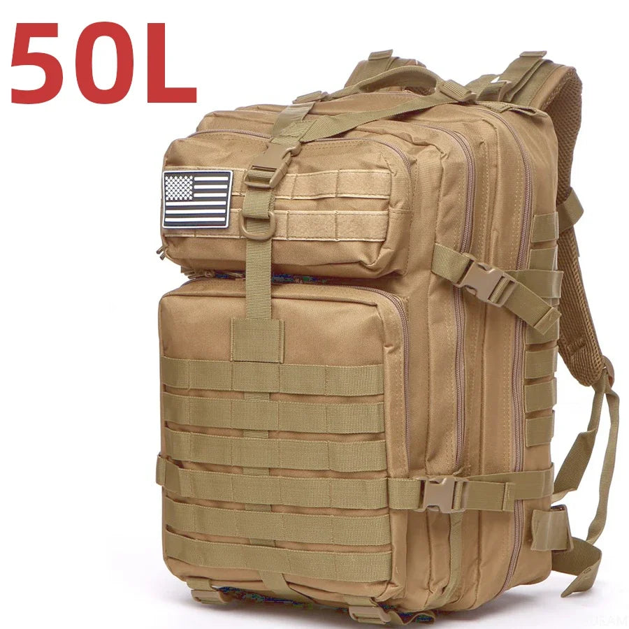 Sac à dos 25L/50L imperméable, nylon 1000D, multi-activités - randonnée, camping, chasse, pêche, trekking