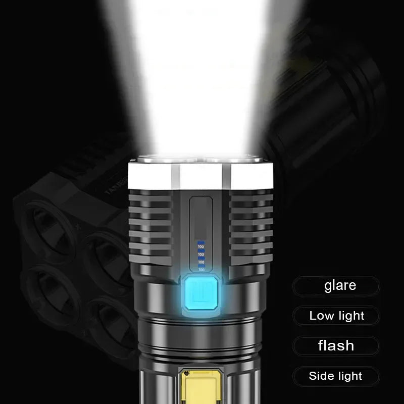 Lampe de poche led rechargeable usb avec 4 faisceaux – lumière puissante et design