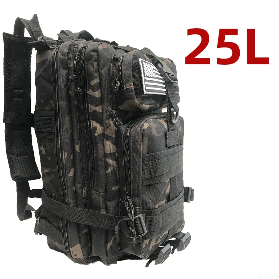 Sac à dos 25L/50L imperméable, nylon 1000D, multi-activités - randonnée, camping, chasse, pêche, trekking