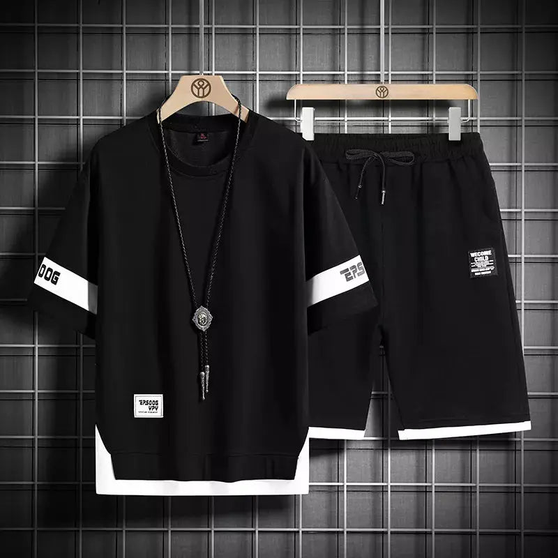 Survêtements d'été pour hommes, noir et blanc, ensemble manches T-Shirt + short, vêtements de sport de marque