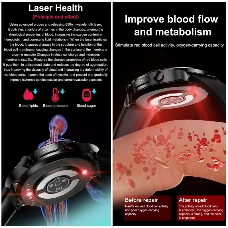 Montre intelligente de sport de santé, professionnelle, luxe, mesure sucre dans le sang, lipides, acide urique, pression artérielle, appel BT, montre intelligente, haute qualité