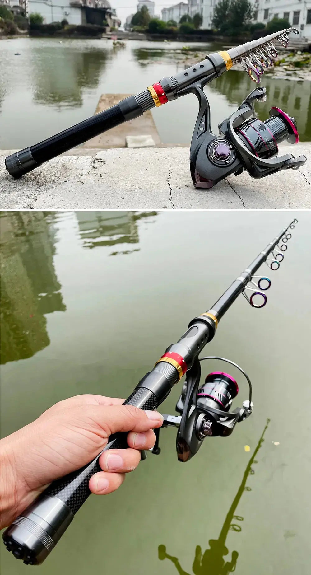 Canne à Pêche Télescopique, Kit de Moulinet en Fibre de Carbone, , 1.8-3.6m