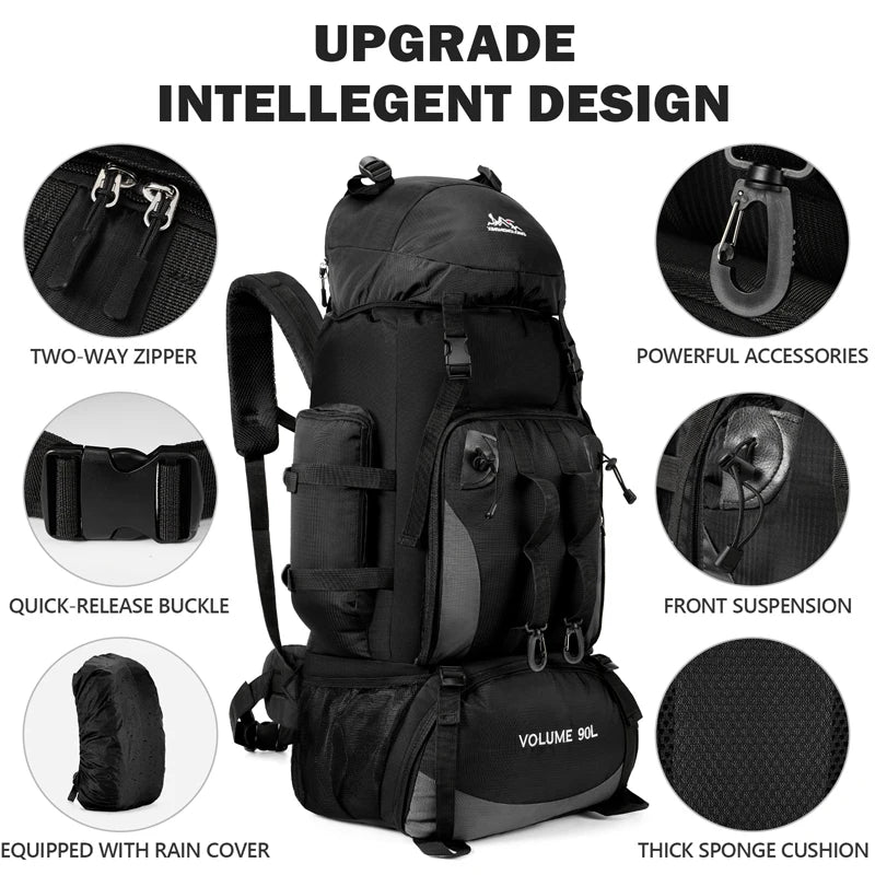 Sac de sport 90L étanche, résistant et imperméable, grande capacité pour randonnée, trekking et camping