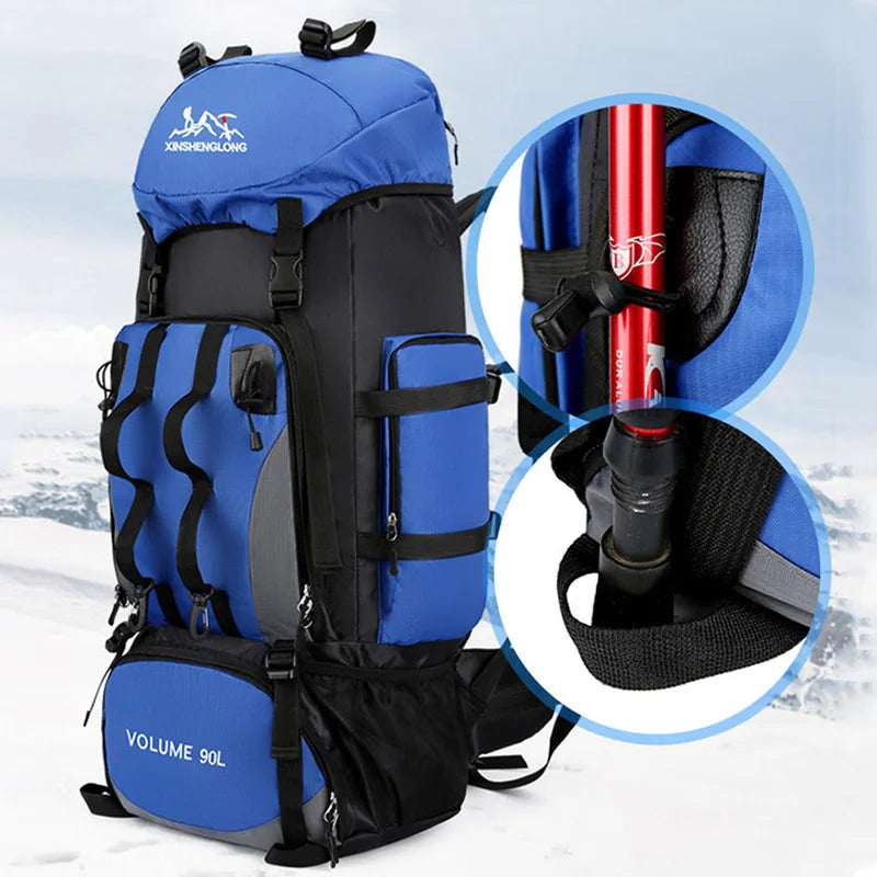 Sac de sport 90L étanche, résistant et imperméable, grande capacité pour randonnée, trekking et camping