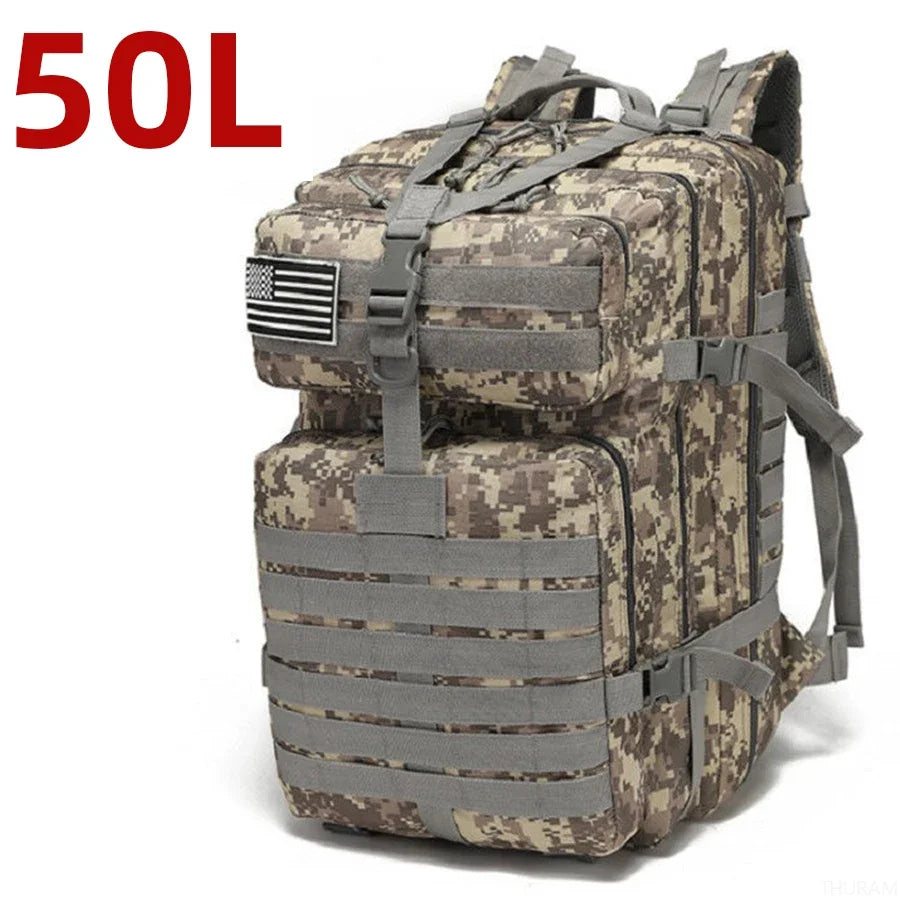 Sac à dos 25L/50L imperméable, nylon 1000D, multi-activités - randonnée, camping, chasse, pêche, trekking