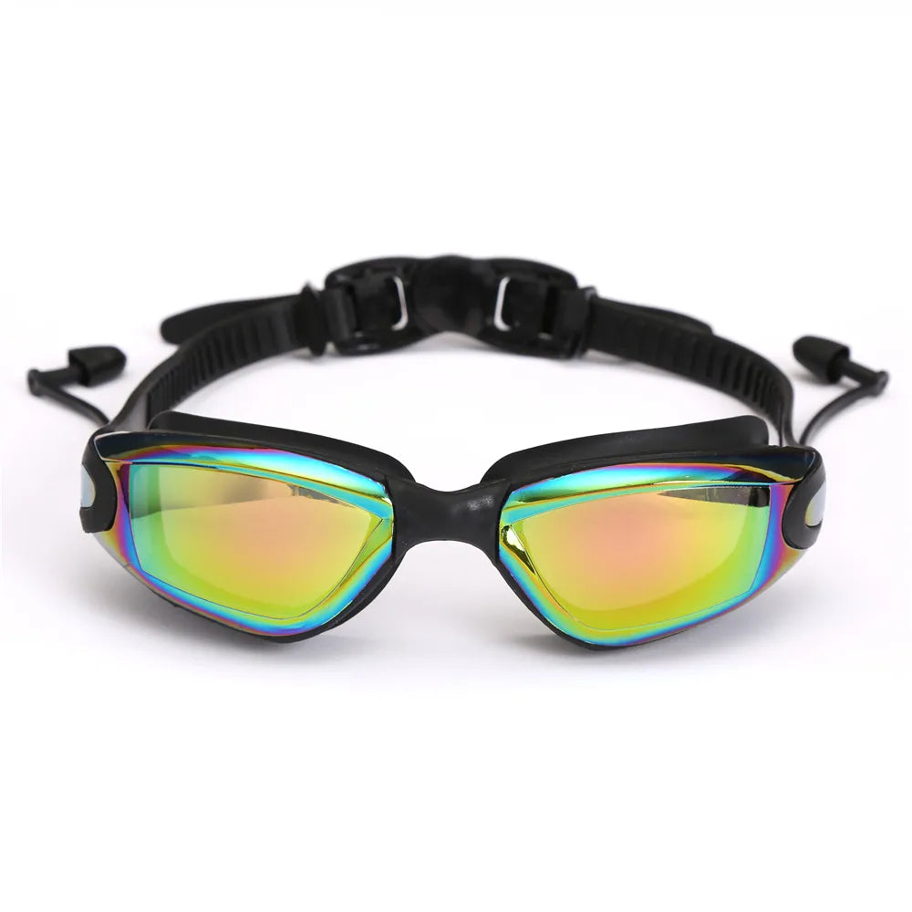Lunettes de natation professionnelles antibuée pour adultes, design, avec bouchons d'oreilles, pince-nez, galvanoplastie, en Silicone