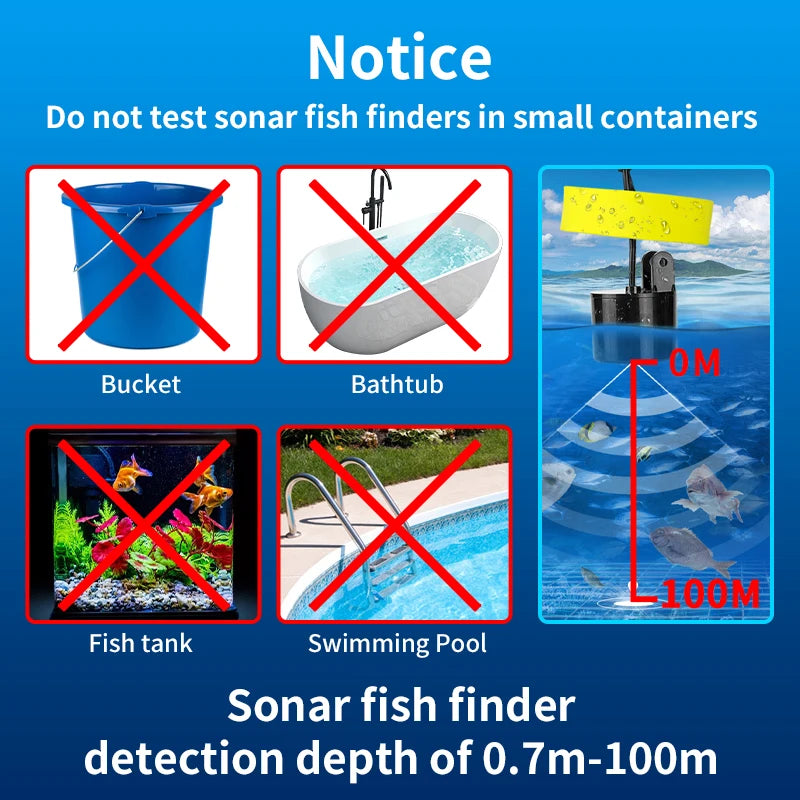 Détecteur de poisson portable XF03, sonar, profondeur de 100m