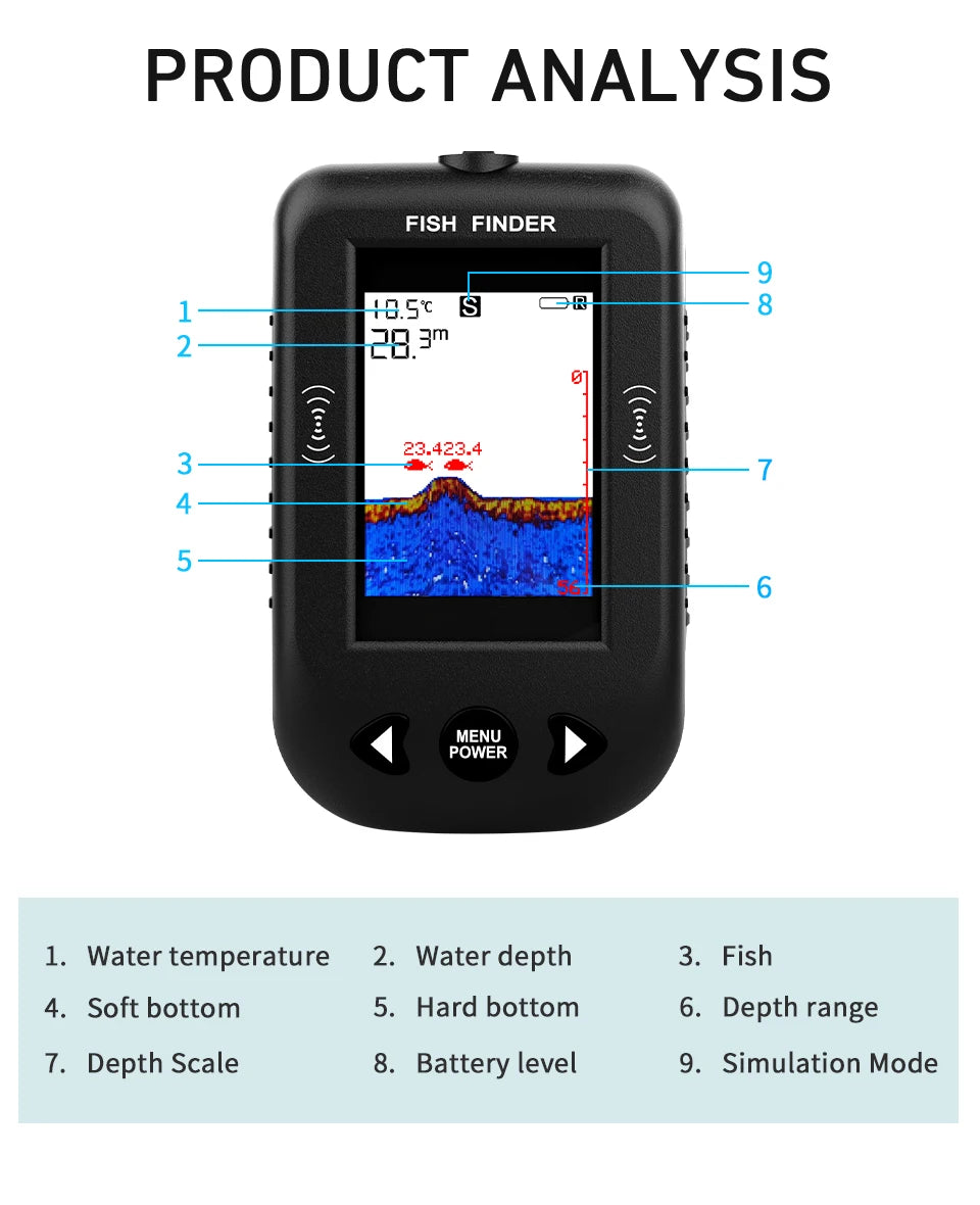 Détecteur de poisson portable XF03, sonar, profondeur de 100m