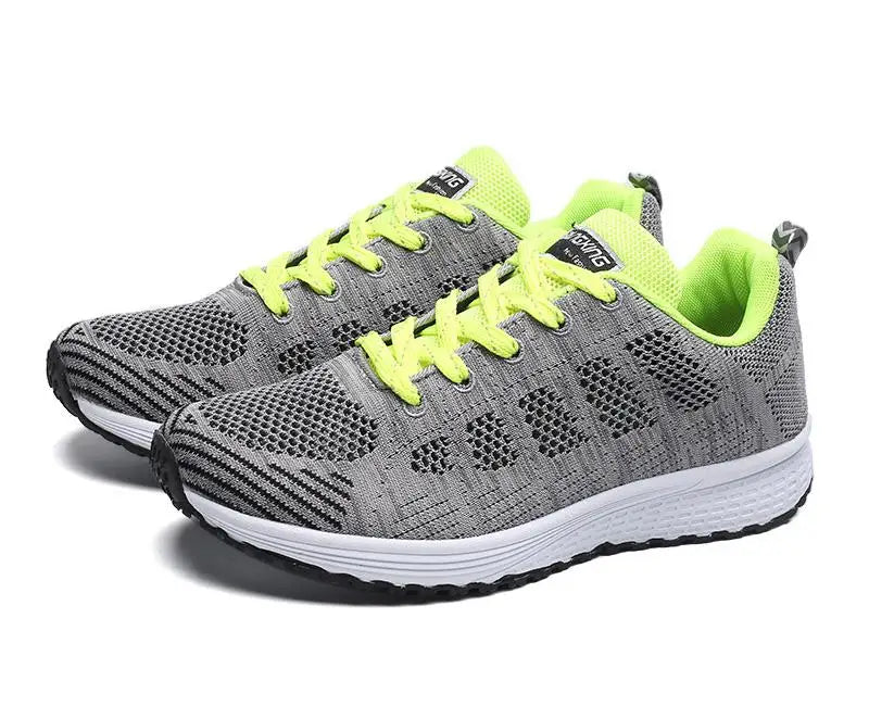  Femme - Chaussures Baskets plates en maille pour femmes, blanches, décontractées, respirantes, pour la marche et la Gym.