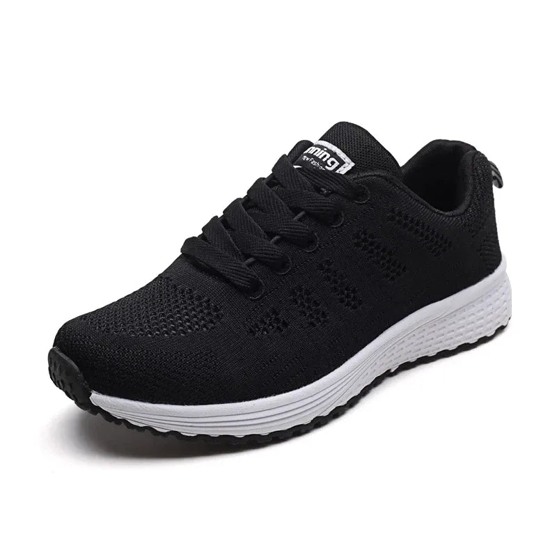  Femme - Chaussures Baskets plates en maille pour femmes, blanches, décontractées, respirantes, pour la marche et la Gym 