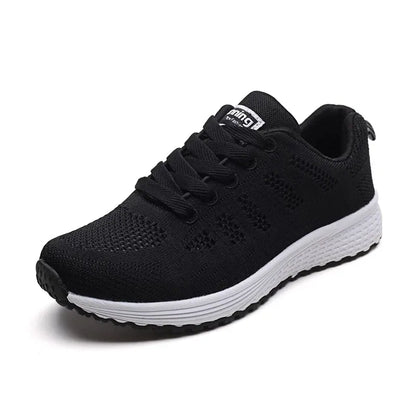  Femme - Chaussures Baskets plates en maille pour femmes, blanches, décontractées, respirantes, pour la marche et la Gym 