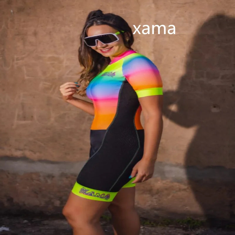 Ensemble de cyclisme pour femme, maillot de cyclisme, une pièce trempée, manches courtes, coussin de gel