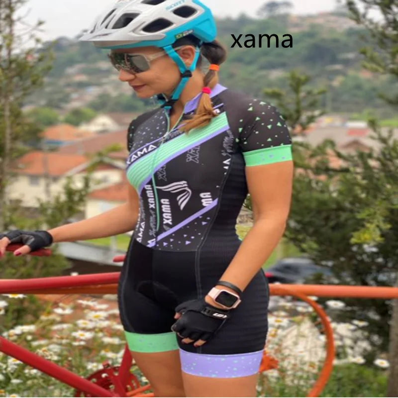 Ensemble de cyclisme pour femme, maillot de cyclisme, une pièce trempée, manches courtes, coussin de gel