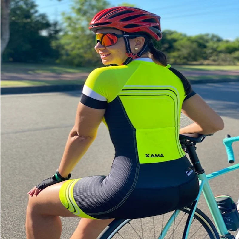 Ensemble de cyclisme pour femme, maillot de cyclisme, une pièce trempée, manches courtes, coussin de gel