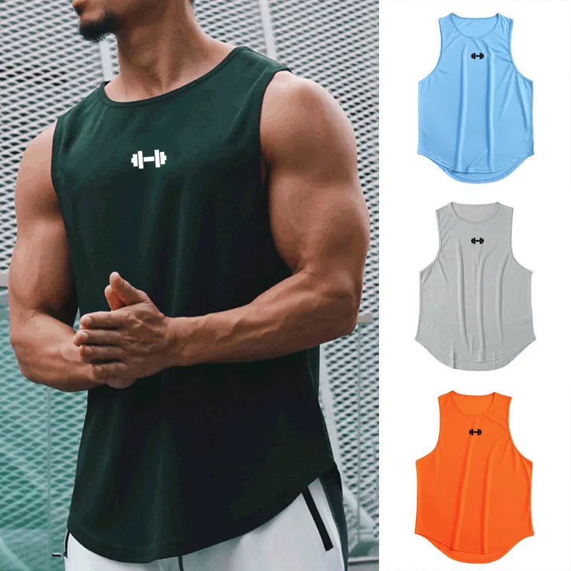  Homme - Débardeur, col rond d'entraînement de fitness pour hommes, musculation, Slim Fit, gym 