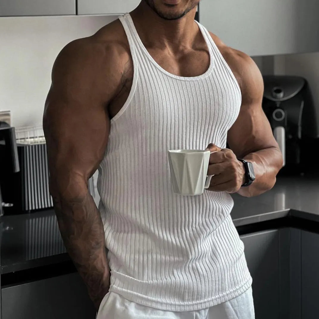  Homme - Débardeur de sport pour homme, rayures verticales, fitness, loisirs, slim