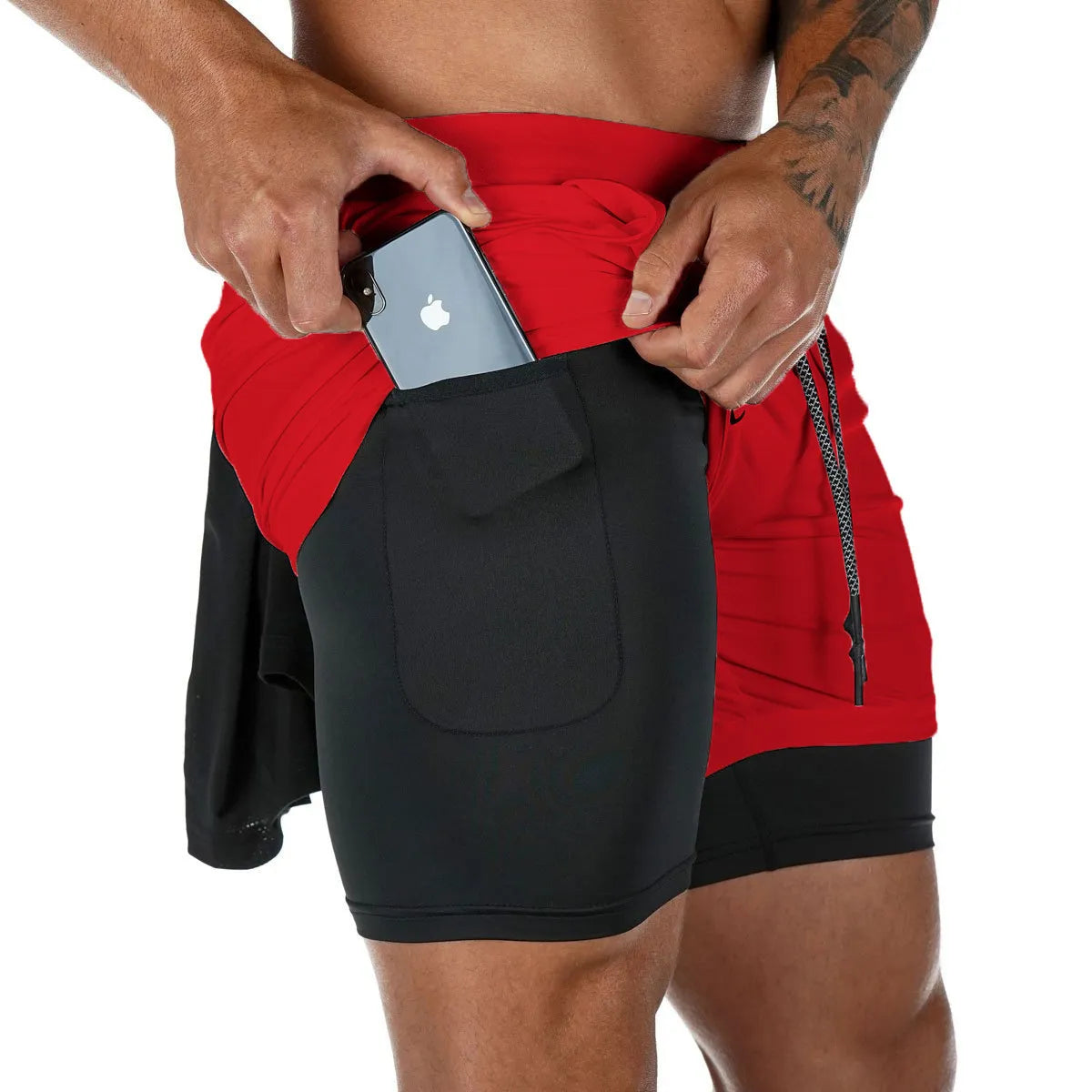 Homme - Short de course camouflage 2 en 1, entraînement, gym, fitness, jogging