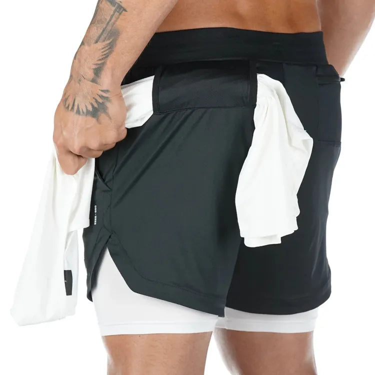 Homme - Short de course camouflage 2 en 1, entraînement, gym, fitness, jogging