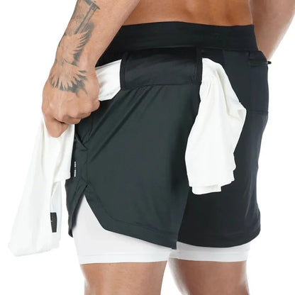 Homme - Short de course camouflage 2 en 1, entraînement, gym, fitness, jogging