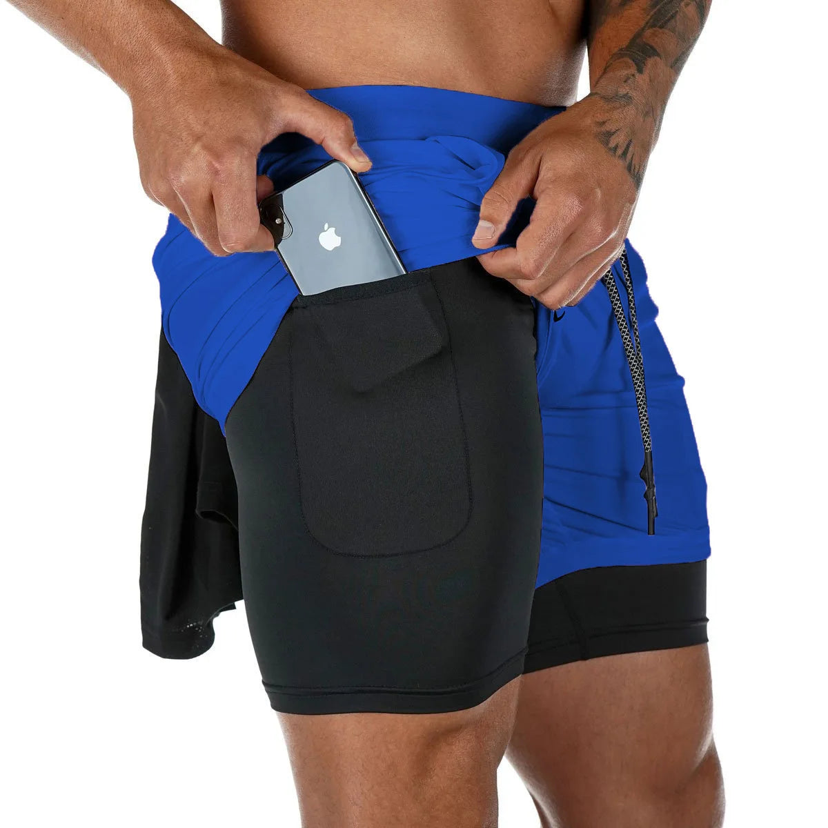 Homme - Short de course camouflage 2 en 1, entraînement, gym, fitness, jogging