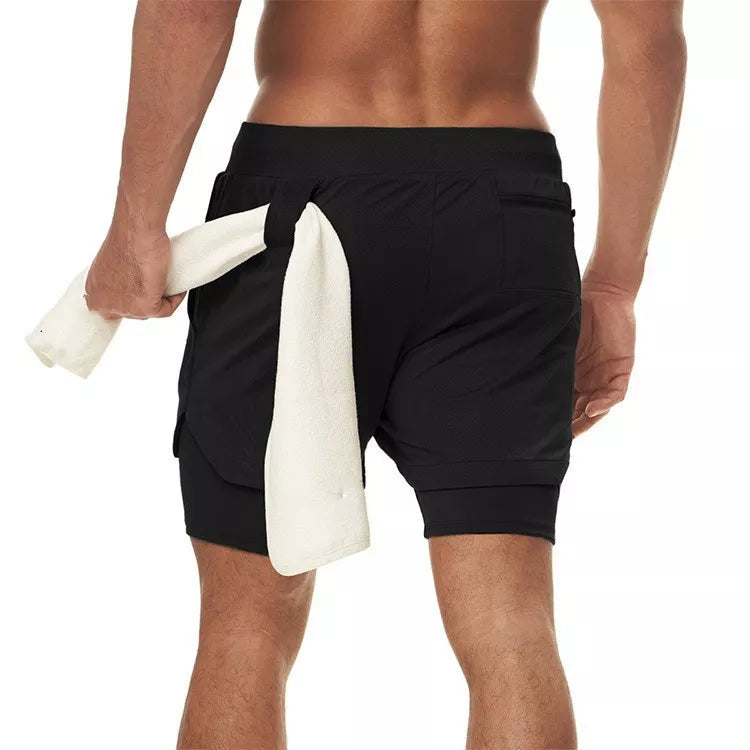 Homme - Short de course camouflage 2 en 1, entraînement, gym, fitness, jogging