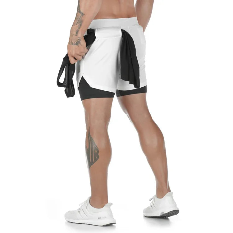 Homme - Short de course camouflage 2 en 1, entraînement, gym, fitness, jogging