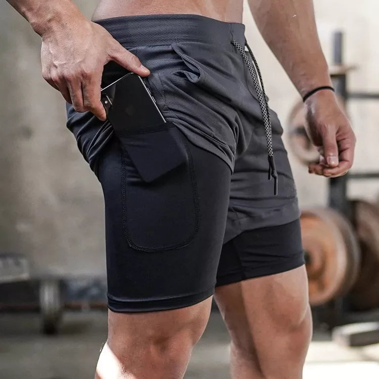 Homme - Short de course camouflage 2 en 1, entraînement, gym, fitness, jogging