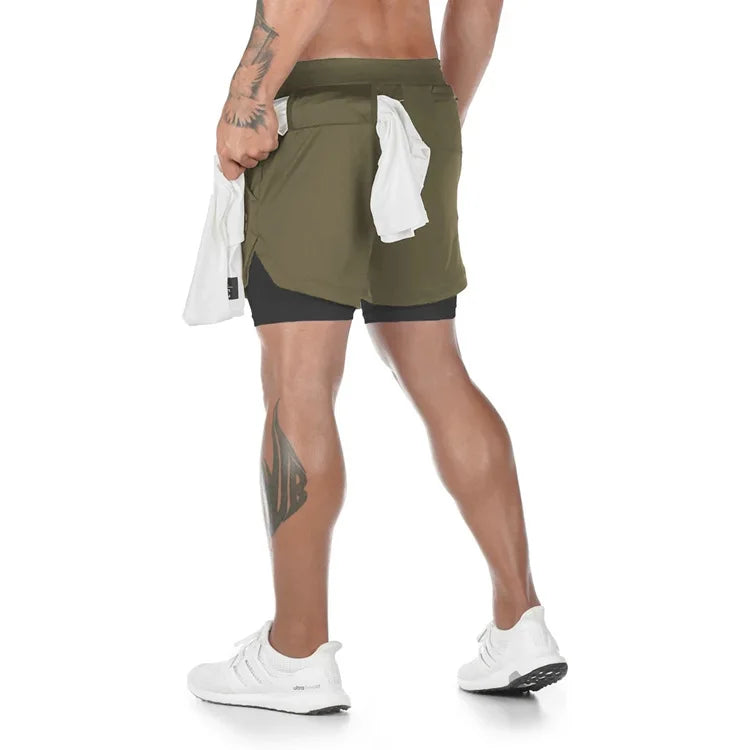 Homme - Short de course camouflage 2 en 1, entraînement, gym, fitness, jogging
