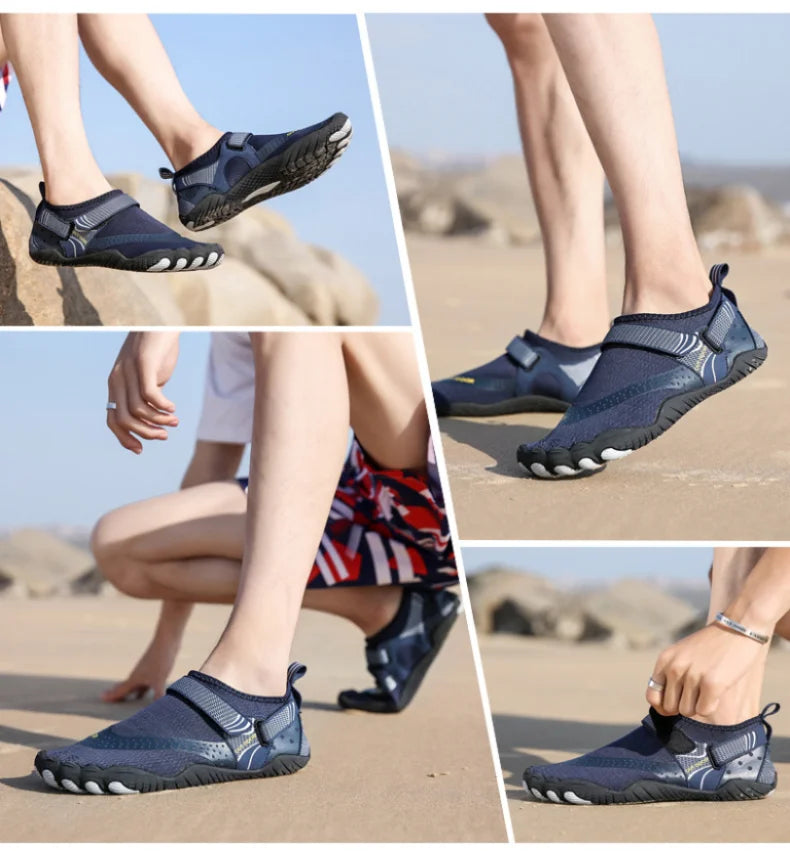 Chaussures de plage respirantes à cinq griffes pour couple, chaussures d'eau, version parent-enfant, matériau en coton, usage universel