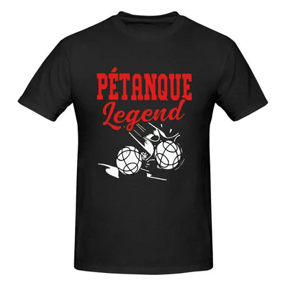 T-shirt imprimé pé­tanque legend pour hommes et femmes en coton noir, excellent qualité et livraison gratuite