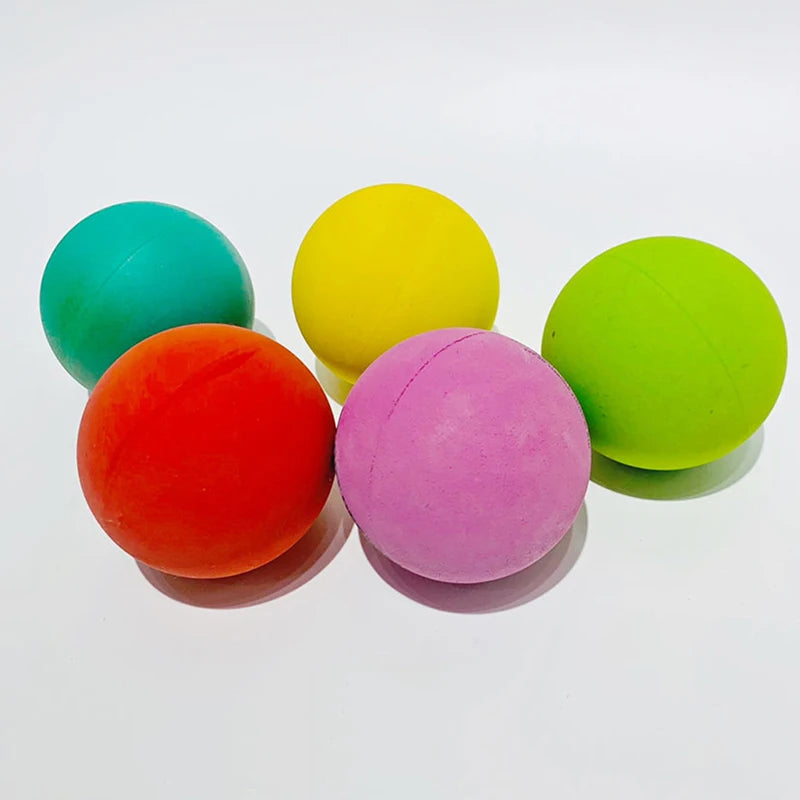 Colorful squash balls for training and competition, 5.5cm diameter, in green, yellow, orange, pink, and teal on white background.