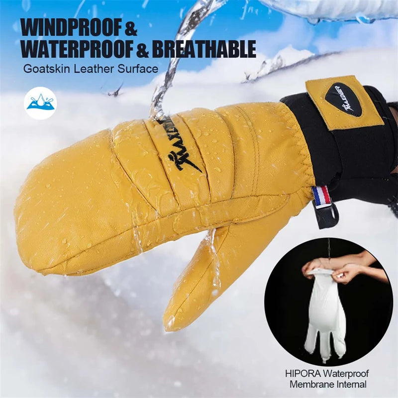 Gants d'hiver imperméables en cuir pour ski, motoneige, cyclisme, neige