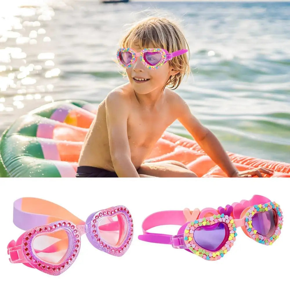 Lunettes de natation d'été étanches en forme de cœur, en silicone UV, anti-buée, lunettes de piscine pour les tout-petits et les enfants