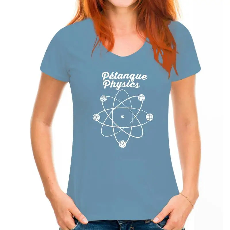 T-shirt imprimé de pétanque pour hommes et femmes avec motif "Pétanque Physics" en bleu